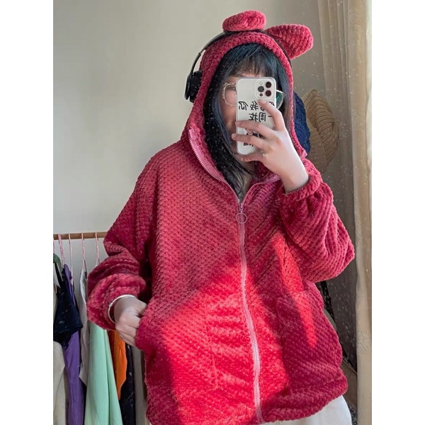 Áo khoác hoodie nhung lông hồng tím có nón tai gấu xinh xắn SAM SAM BOUTIQUE