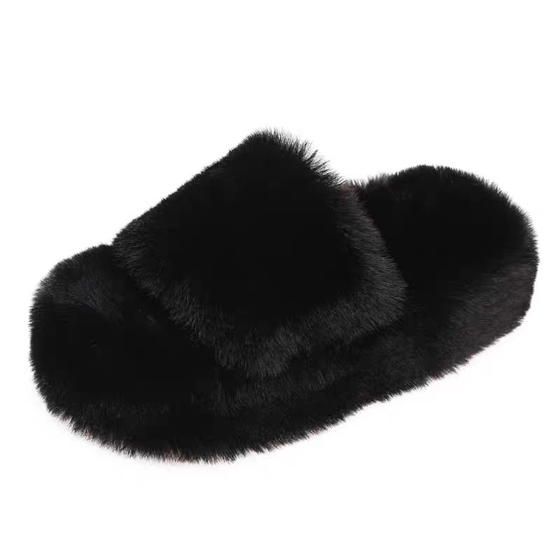 Dép lông thỏ cho nữ đế dày cao 7cm thời gian mùa đông siêu ấm chân