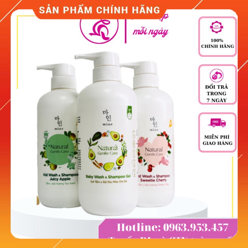 Gel tắm và gội dịu nhẹ cho bé MINE – Baby Wash Shampoo & Gel, Kid Wash & Shampoo Sweetie Cherry - Juicy Apple New