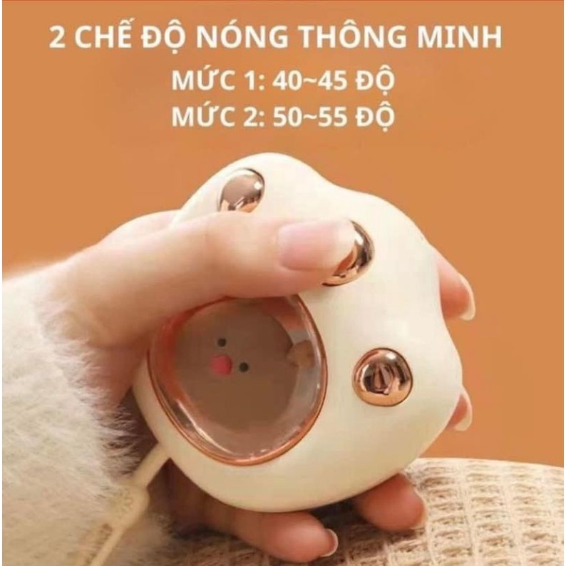Máy sưởi ấm cầm tay mini hình chân mèo cute kèm cáp sạc Type-C cổng USB tiện lợi - Máy chườm bụng, matxa cao cấp loại 1