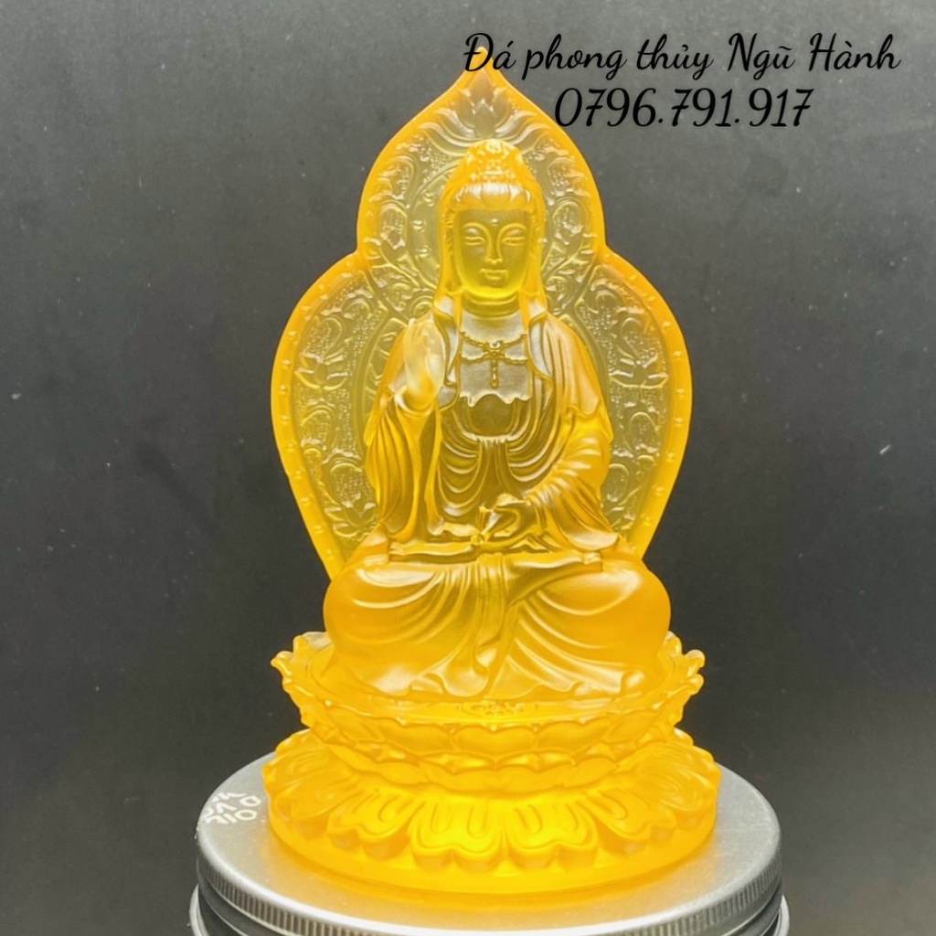 Tượng quan thế âm lưu ly lá bồ đề trang trí nội thất , taplo xe ô tô siêu đẹp - cao 13cm