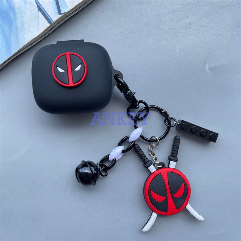 JBL Live Pro 2 / Free 2 / T280 TWS X2 / Wave Flex Earphone Silicone Case Red Deadpool Earbuds Waterproof Shockproof Soft Protective Headphone Cover Headset Skin with Pendant