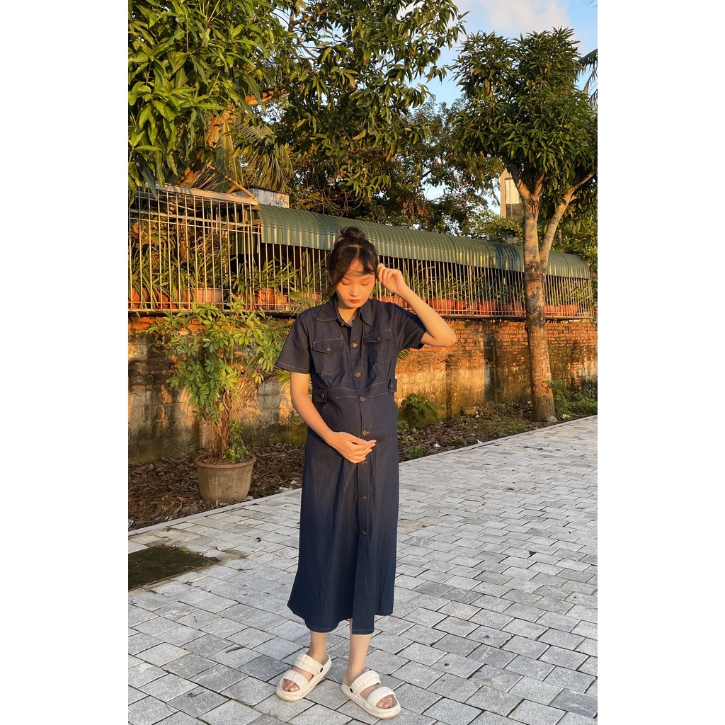 Váy Bầu Công Sở Dáng Đuôi Cá Chất Vải Bò Đẹp Freesize Dưới 70kg