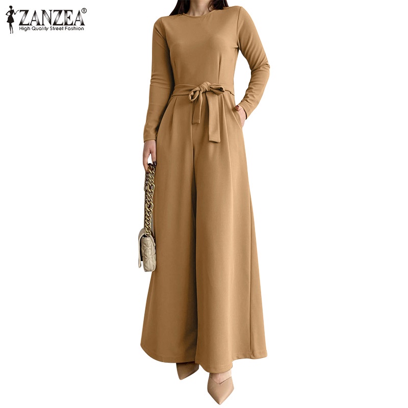 ZANZEA Áo liền quần Dài Tay Cổ Tròn Ống Rộng Thời Trang Dành Cho Nữ