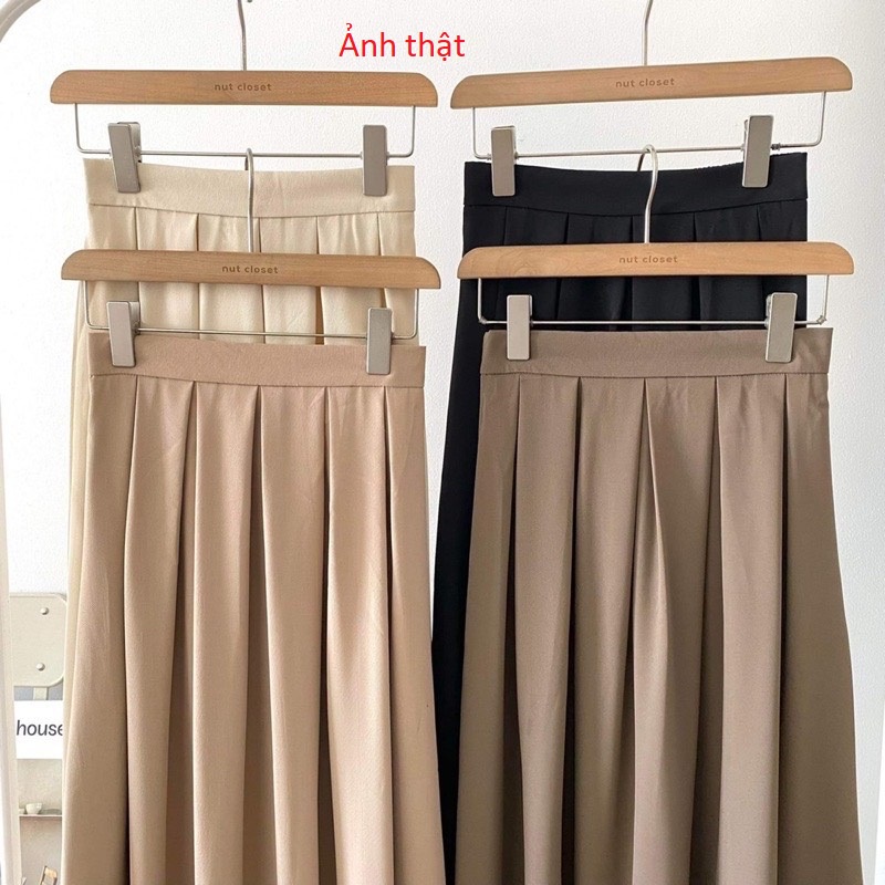 Chân váy Midi xòe dáng dài xếp ly to có BIGSIZE đi làm đi chơi đi học xinh chất tuyết mưa dày dặn, co giãn nhẹ mã 084