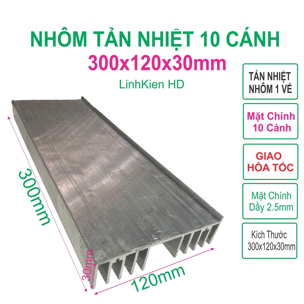 Nhôm tản nhiệt 10 Lá dài 30cm 300x120x30mm loại Dầy 1 tấm - LinhKien HD