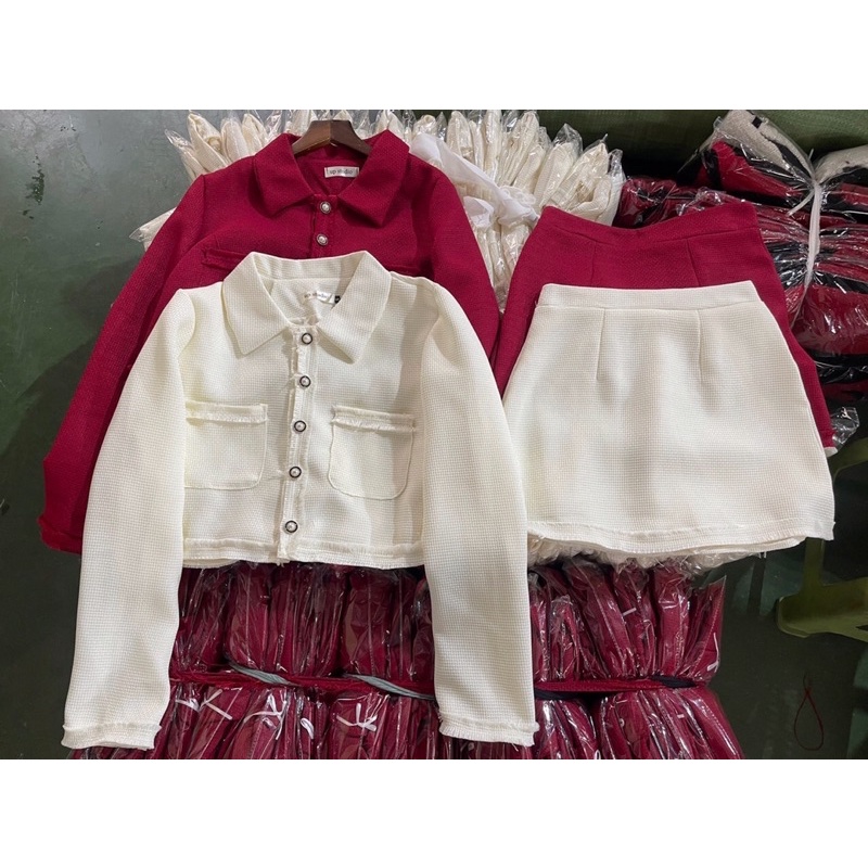 SET ÁO KHOÁC DẠ TWEED CÚC NGỌC KÈM CHÂN VÁY CHỮ A SAKDTC