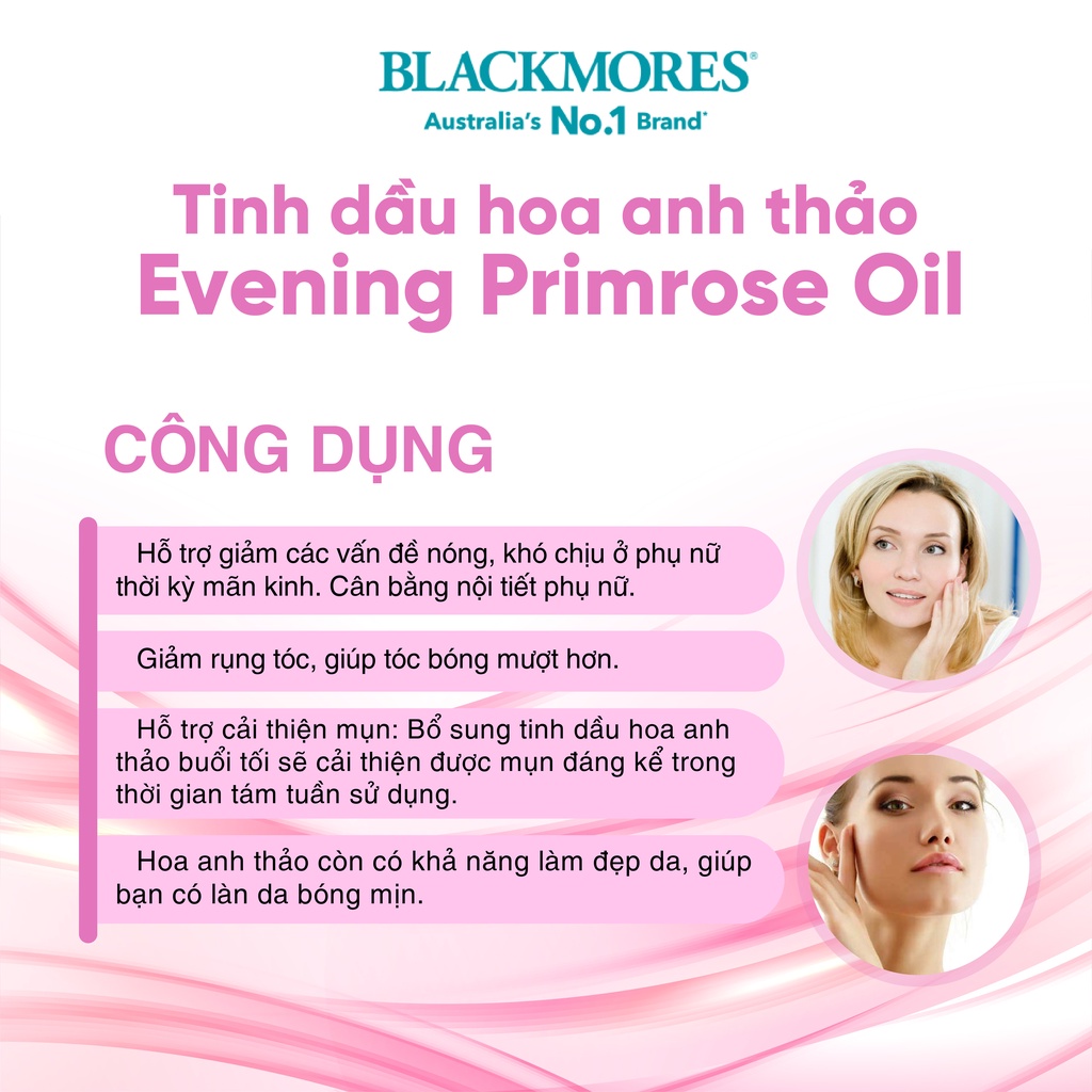 Tinh dầu hoa anh thảo Blackmores Úc 190 viên giúp điều hòa nội tiết, làm đẹp da, tóc, móng, kèm quà tặng tiện lợi