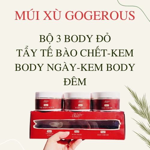 Bộ ba kem body đỏ ngày và đêm Múi Xù Gogerous dưỡng trắng da chuyên sâu combo 3 hộp 50ml