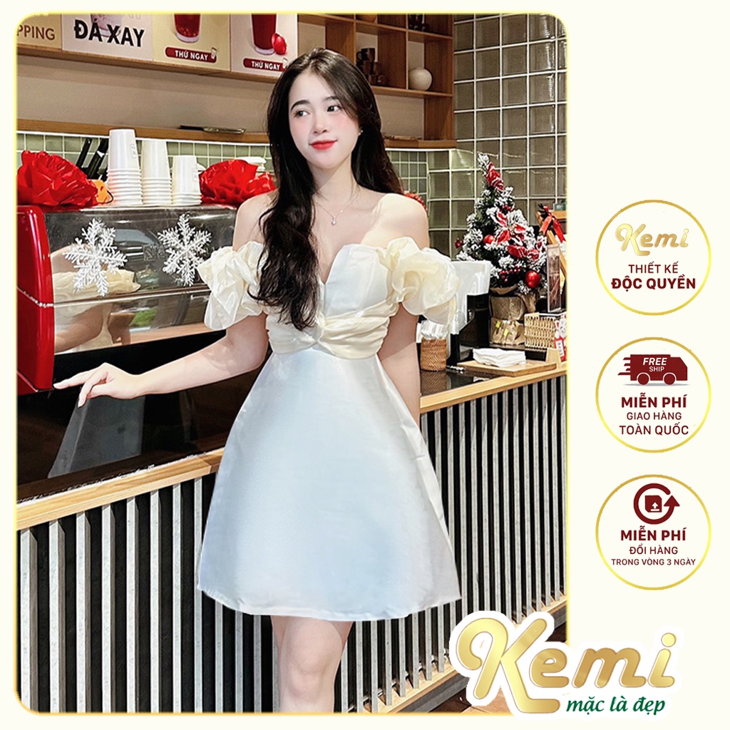 Váy Tafta 2 dây vai bèo xẻ lưới ngực phối tơ ôm eo corset Kemi thiết kế đầm dự tiệc, đám cưới, hội nghị