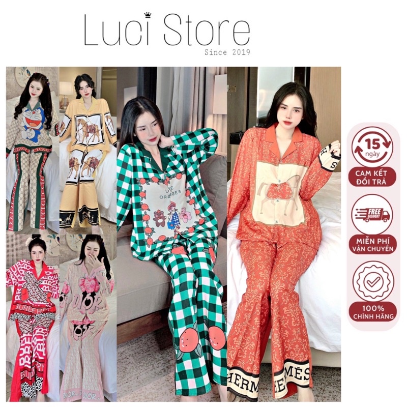 (Bigsize trên 60kg) Đồ bộ pijama mặc nhà tay dài quần dài thiết kế phom rộng - bầu bí mặc được thoải mái