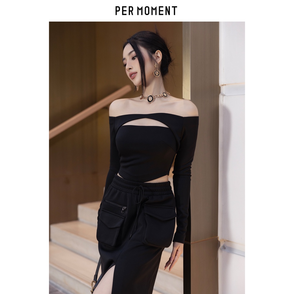 Set cotton nữ PER MOMENT - Áo cotton trễ vai kèm chân váy cotton túi hộp