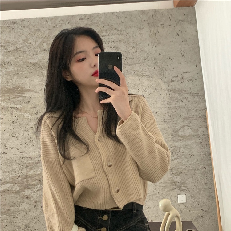 Áo len dệt kim áo khoác nữ cardigan phong cách Hồng Kông BM áo khoác ngoài croptop dài tay