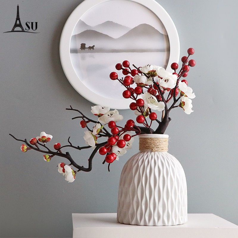 Chậu Cây Hoa Mận Khô Nhân Tạo Trang Trí Phòng Khách / Ăn Uống Nhân Tạo Cho Năm Mới