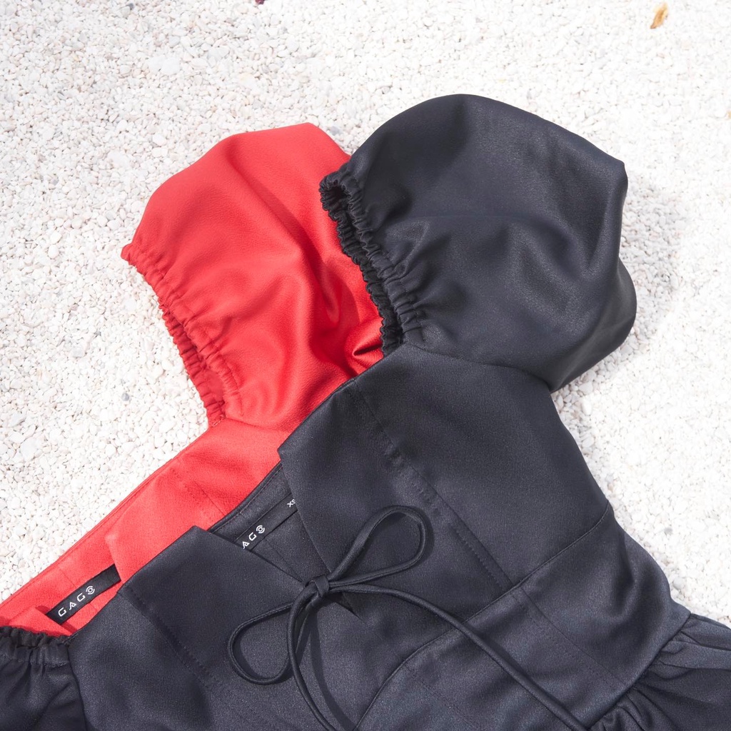 Áo kiểu top ngắn tafta thắt dây sau cổ lai nhún thời trang GAGO màu đỏ và đen GA4247/GA4246