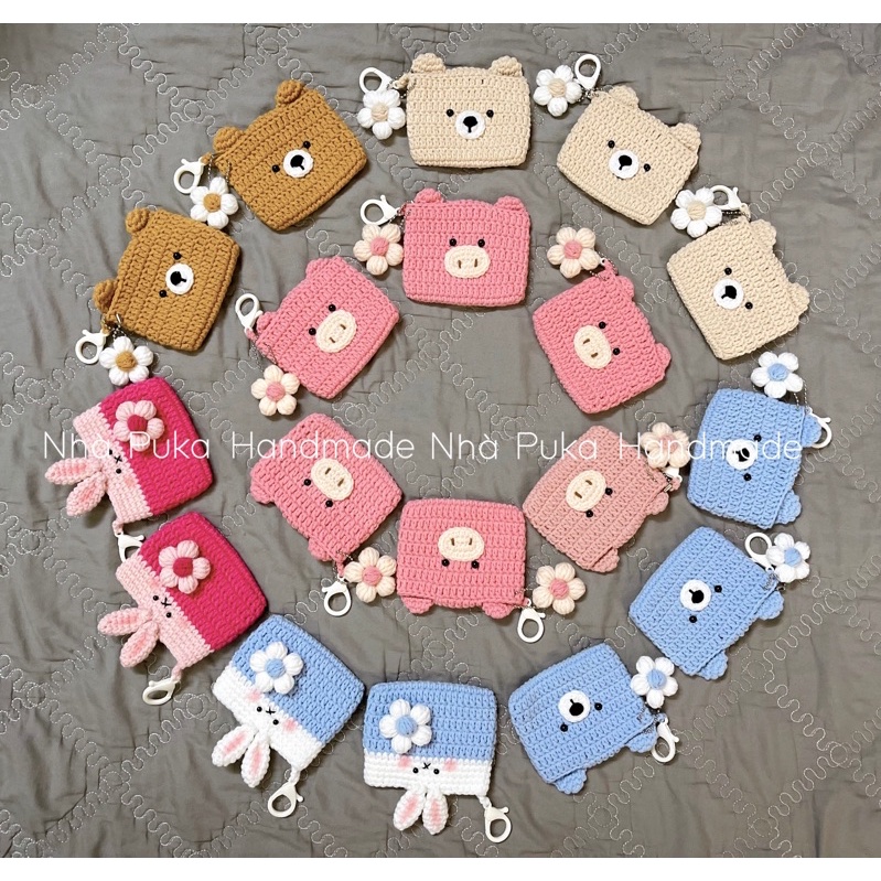 Ví/bóp len đựng thẻ ATM + hoa bằng len nhiều mẫu design by Nhà Puka