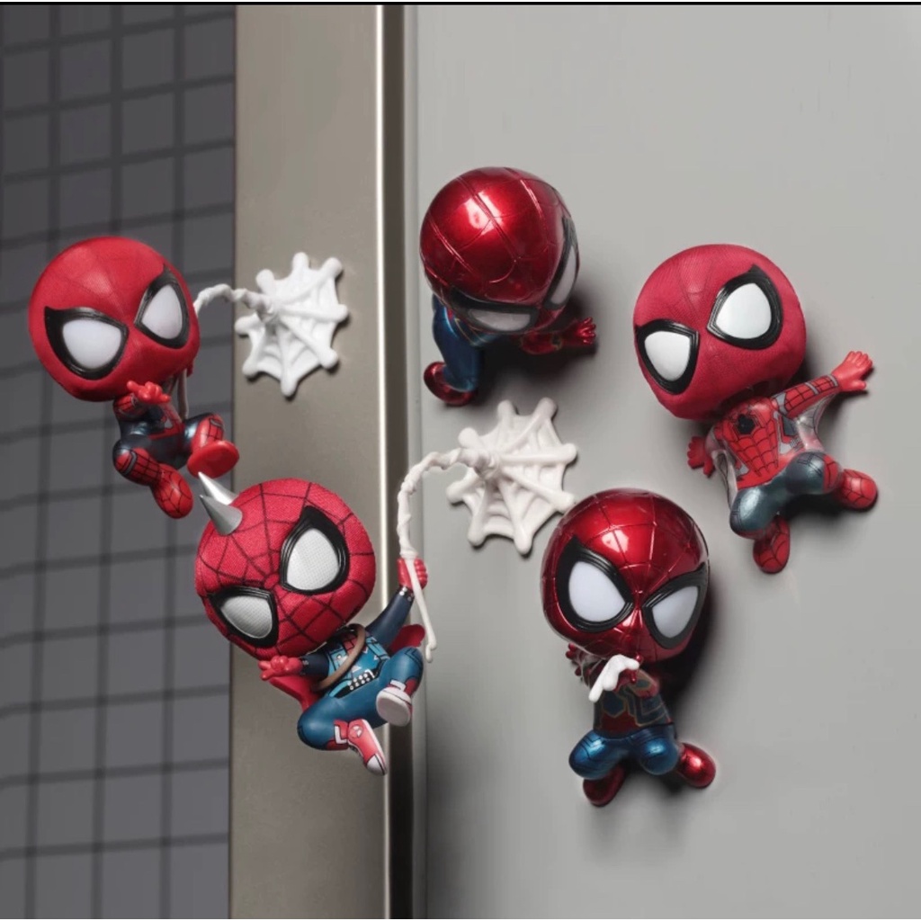 Set 5 Mô Hình Người Nhện Spider Man Bằng Nhựa , Đầu lò xo, Hút nam châm