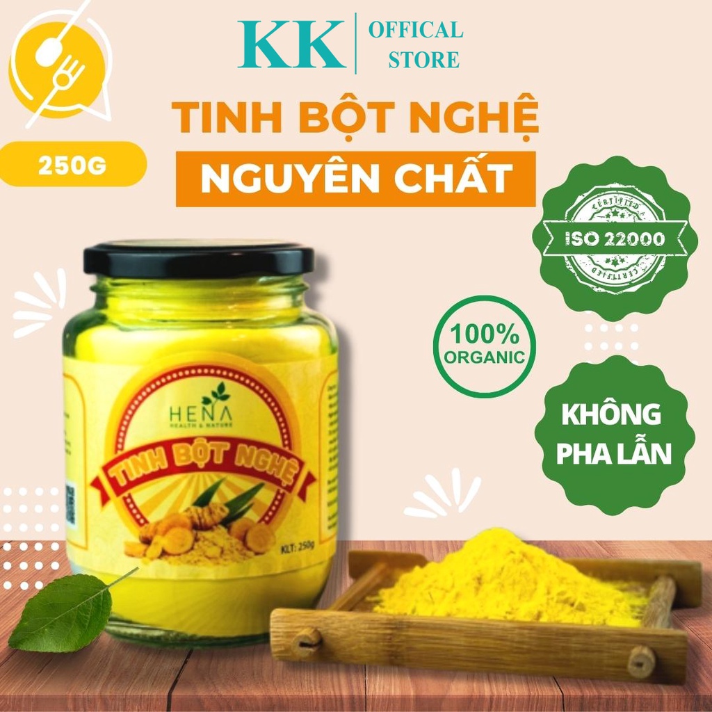 Tinh Bột Nghệ Nguyên Chất Hena 250G Đựng Hũ Thủy Tinh Cao Cấp, Bột Nghệ Vàng Hỗ Trợ Dạ Dày Hiệu Quả