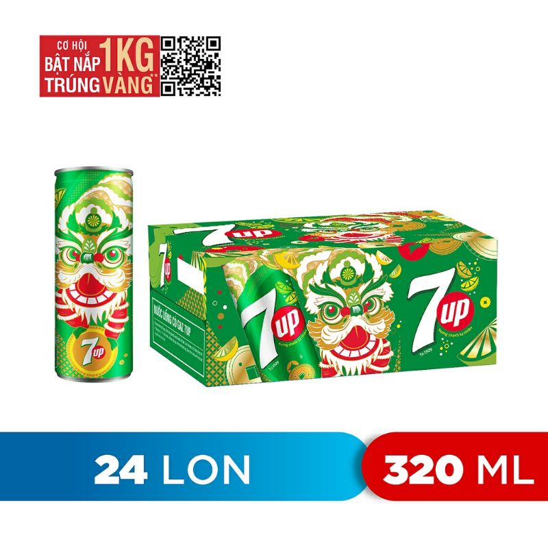 Thùng 7up 24 lon loại 320ml mẫu tết