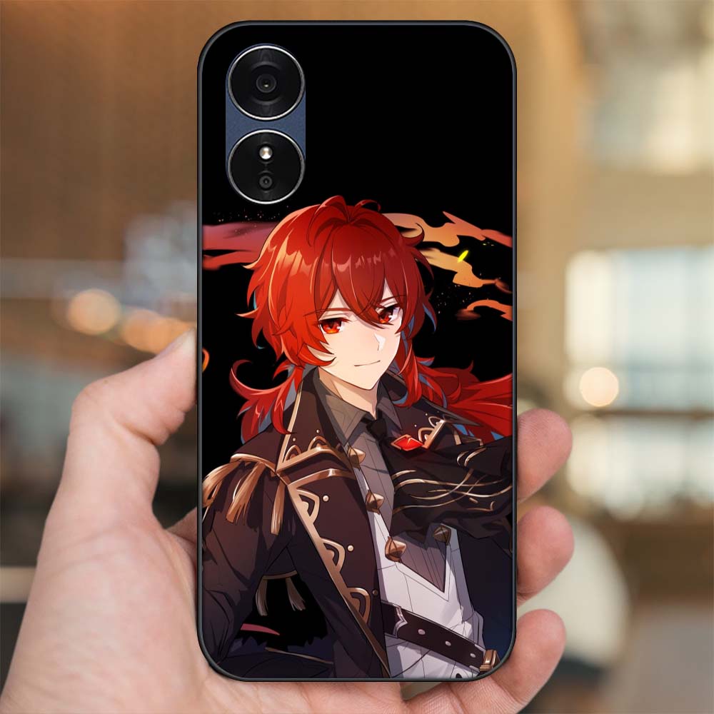 Ốp lưng Oppo A17 viền đen in hình Diluc Genshin Impact