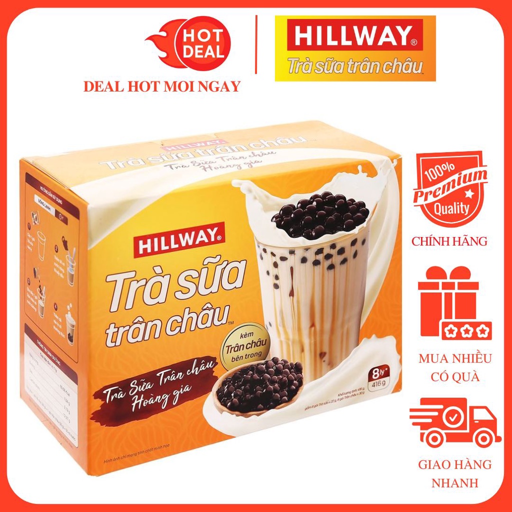 Trà sữa trân châu Hillway Hộp 8 gói x 22G chính hãng nguyên vị trà sữa truyền thống
