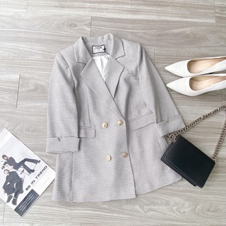Áo blazer kẻ thiết kế 2 lớp nắp túi tam giác