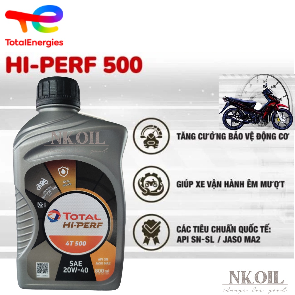 Nhớt xe máy cho xe số Total hi-perf 4T 500 SAE 20W-40 - chai 800ml