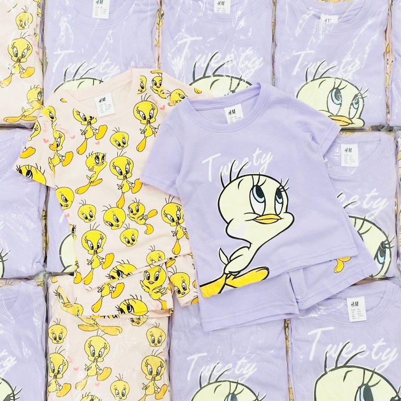 Set 2 bộ cộc tay chú vịt tím hm cho bé gái size từ 10-22 cân