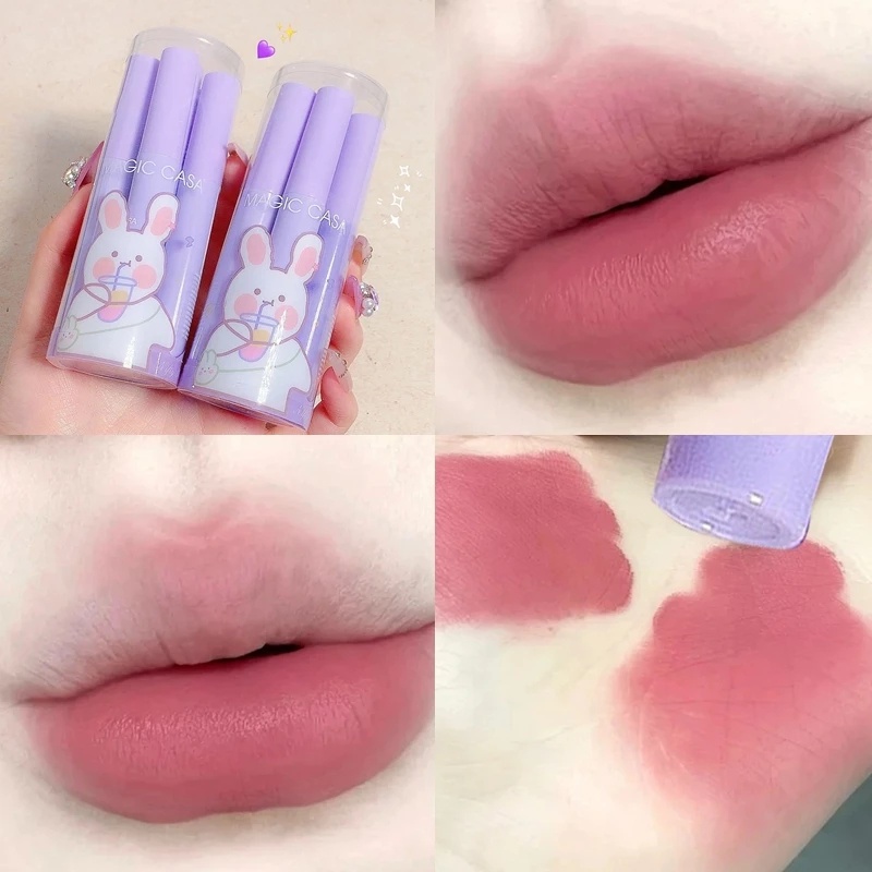 Set 5 Son Môi Dưỡng Ẩm Chống Nước Không Dính Cốc Thiết Kế Thỏ Dễ Thương