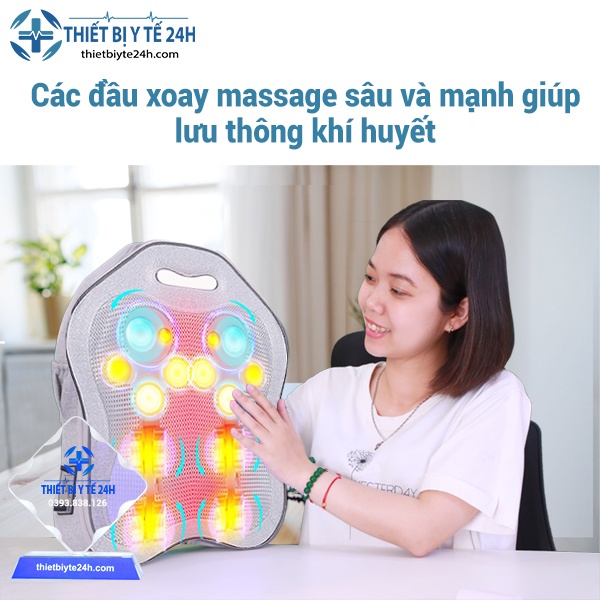 Gối Massage Lưng Cổ Vai Gáy Bi Hồng Ngoại  Kết Hợp Rung Massage Hỗ Trợ Giảm Mệt Mỏi Đau Nhức Ở Vị Trí Lưng Cổ Vai Gáy