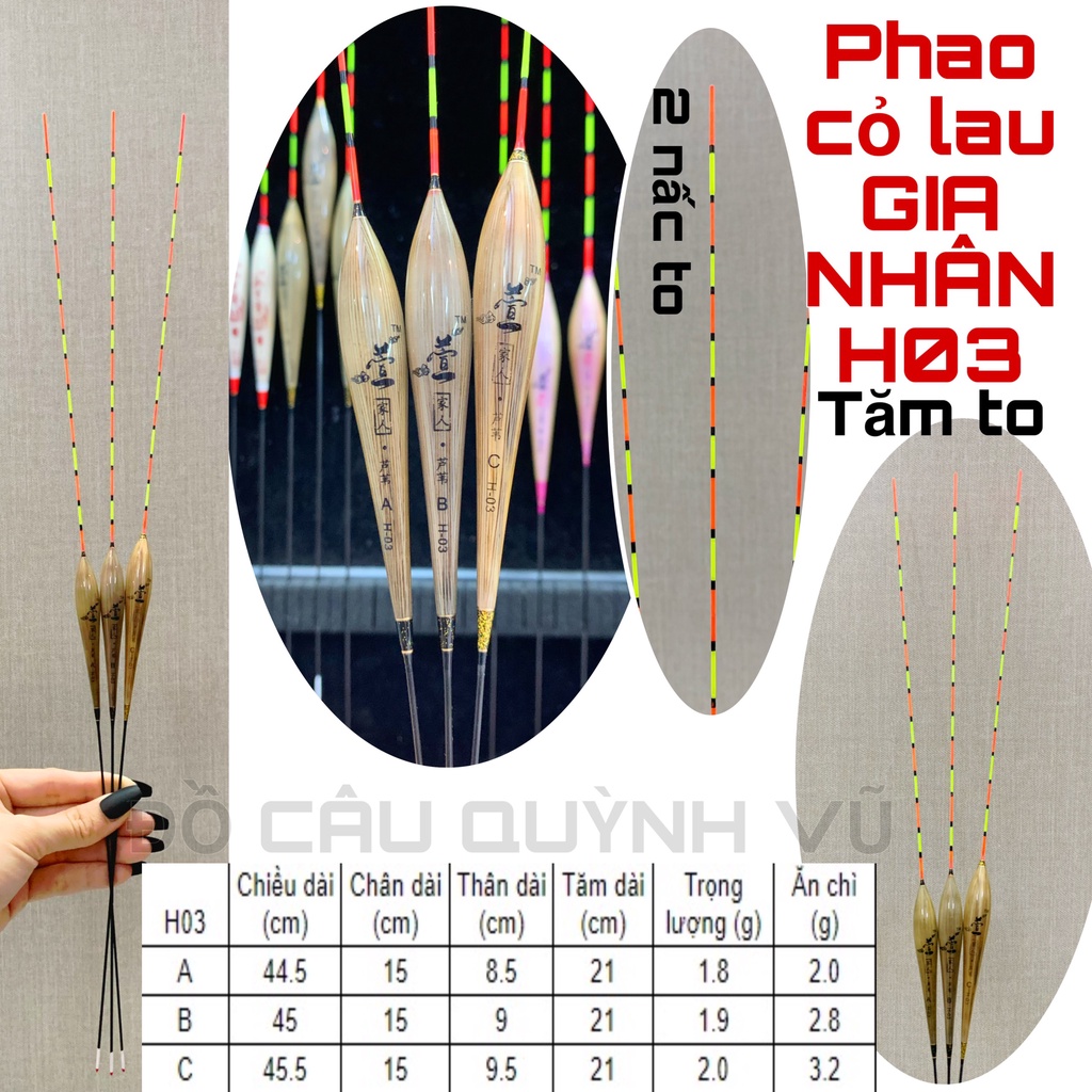 Phao cỏ câu cá tăm to Gia Nhân H02.H03.H04 câu cá chép, câu cá tự nhiên, dịch vụ, phao câu đài