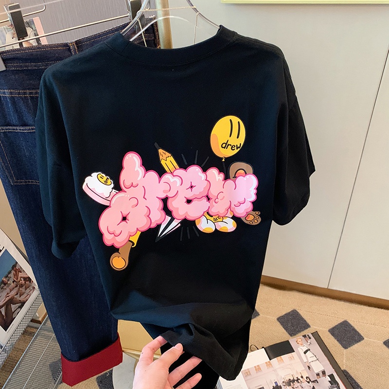 NRVP Áo thun 100% cotton tay ngắn dáng suông in họa tiết hoạt hình phong cách Hàn Quốc thời trang unisex size 6XL