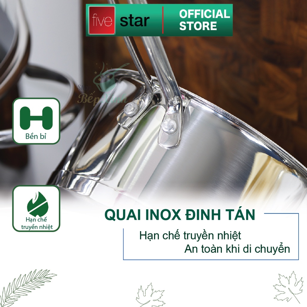 Bộ nồi inox 304 và chảo chống dính cao cấp Fivestar Plush 6 món nắp kính , 3 đáy dùng được mọi bếp