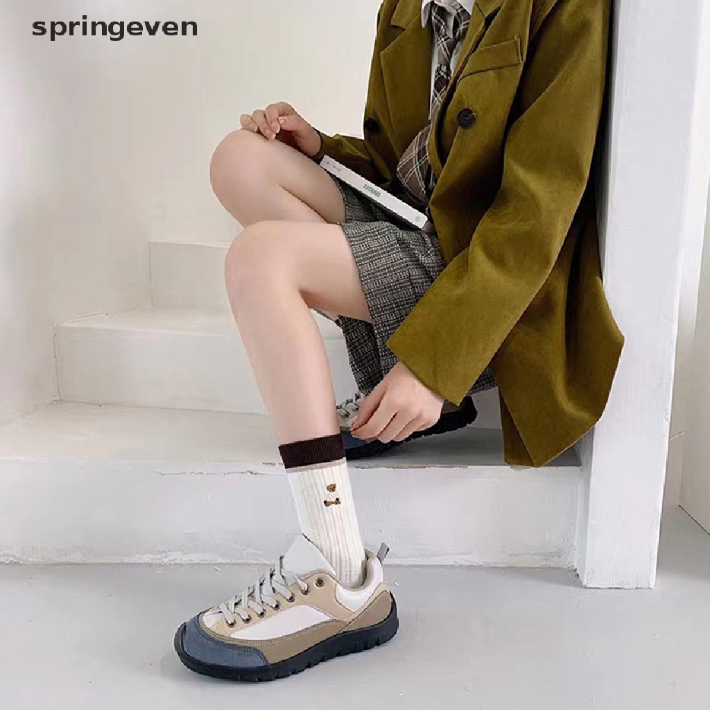 Vớ Dày Họa Tiết Sọc Trắng Đen Hình Gấu Hoạt Hình Dễ Thương Thời Trang Thu Đông Cho Nữ