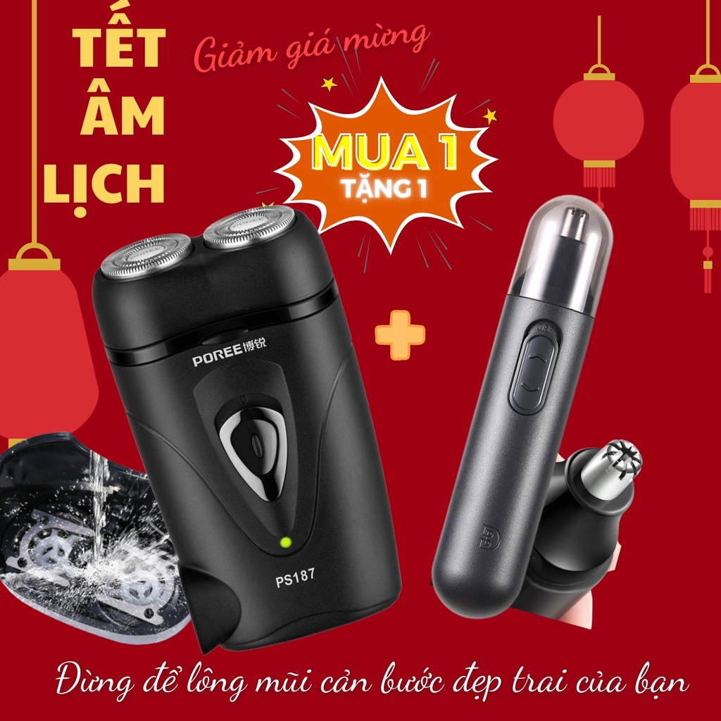 Combo máy cạo râu POREE PS187 và tỉa lông mũi cực chất