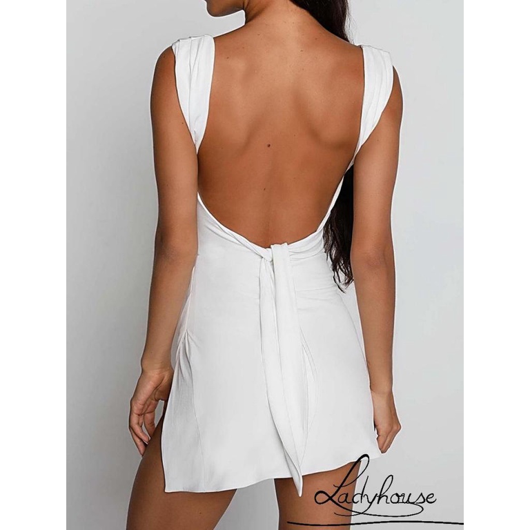 Đầm Ngắn Không Tay Cổ Vuông Hở Lưng Màu Sắc Trơn Thời Trang Mùa Hè Cho Nữ