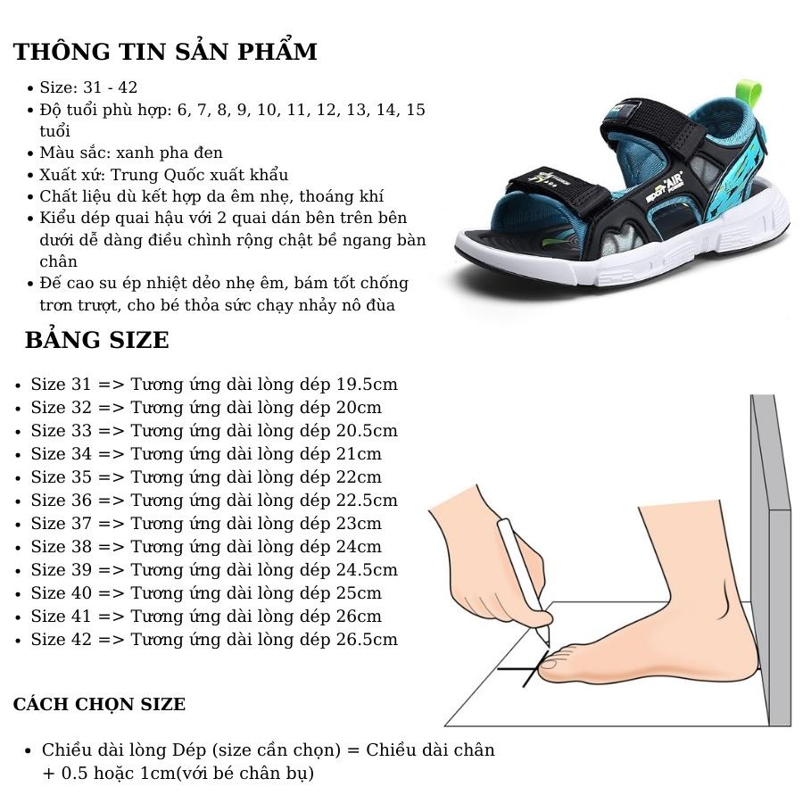 Dép quai hậu bé trai LIMIBABY đi học đi biển da cao cấp nhẹ êm chống trơn dán cho chân múp hoặc gầy thể thao xanh ST85