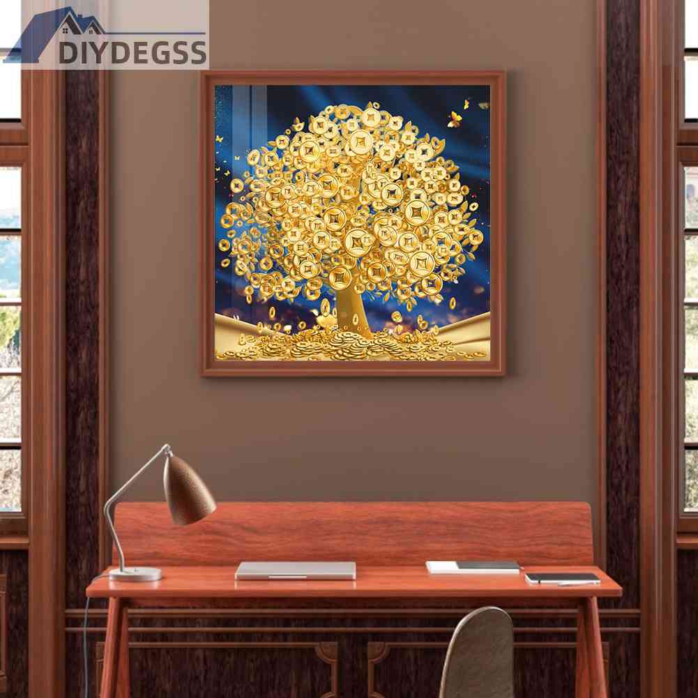 Tranh Đính Đá Kim Cương Toàn Bộ 5D DIY Hình Vẽ Cây Tiền