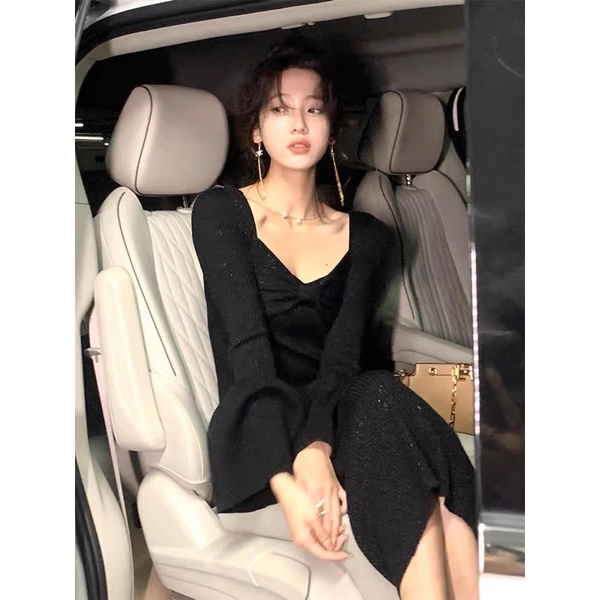 Đầm body len gân tay loe