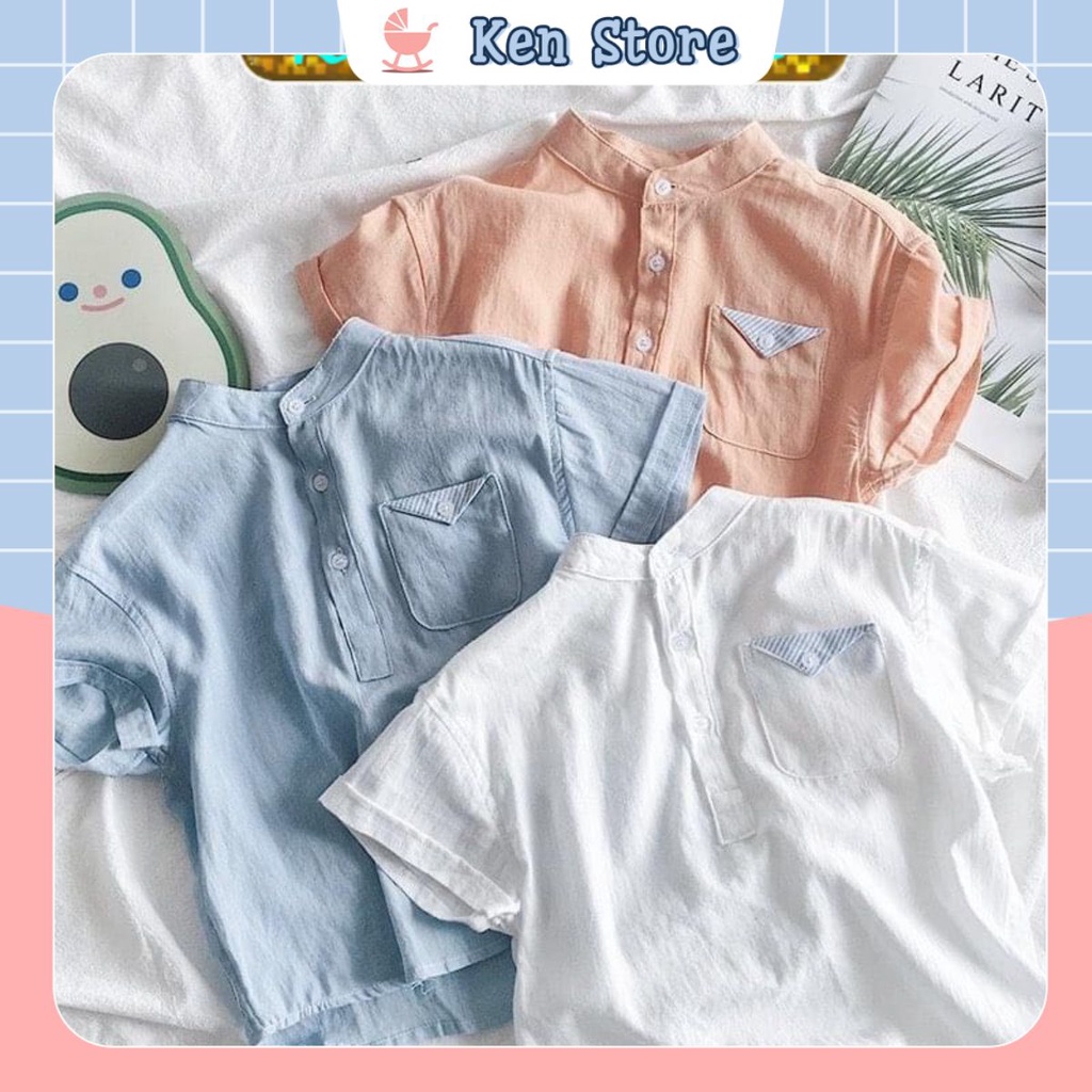 Áo Sơ Mi Đũi Cho Bé Trai Và Bé Gái Từ 8kg Đến 34kg Chất Liệu Cotton 100% Thoáng Mát KEN STORE