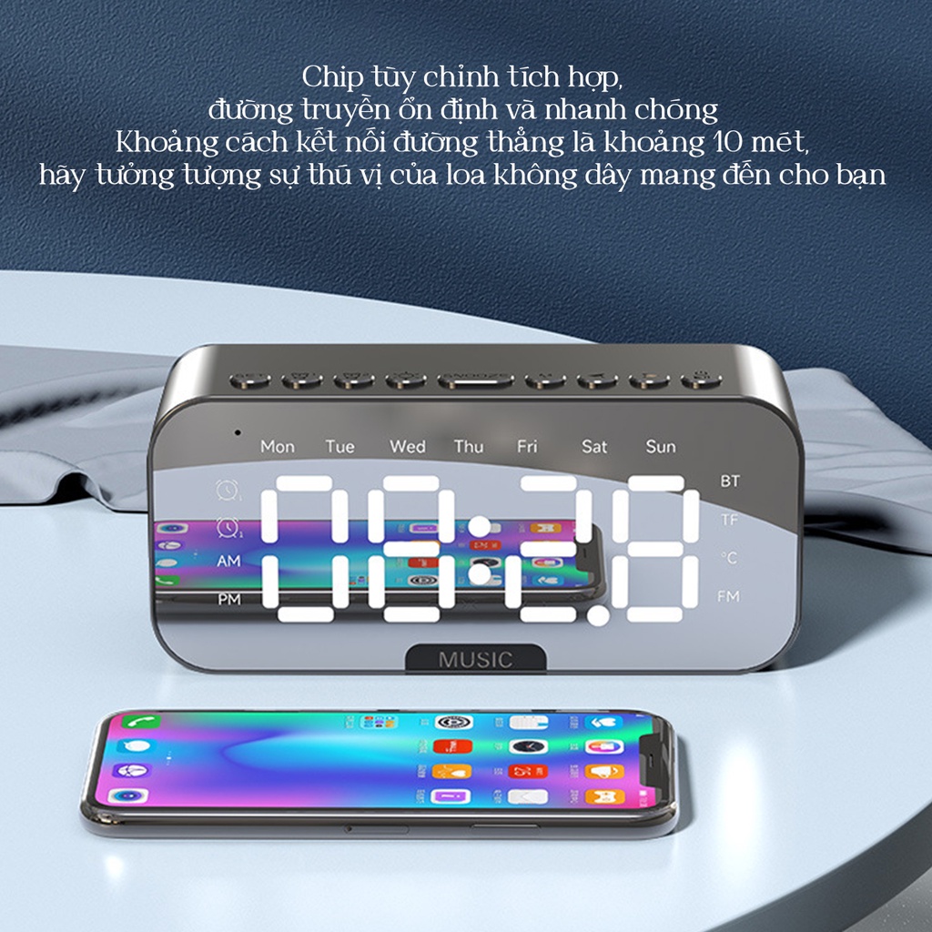 Loa Bluetooth Màn Hình Led P6 | Loa Không Dây Tích Hợp Đồng Hồ - Báo Thức - Đài FM - Màn Hình Gương - Đo Nhiệt Độ Phòng