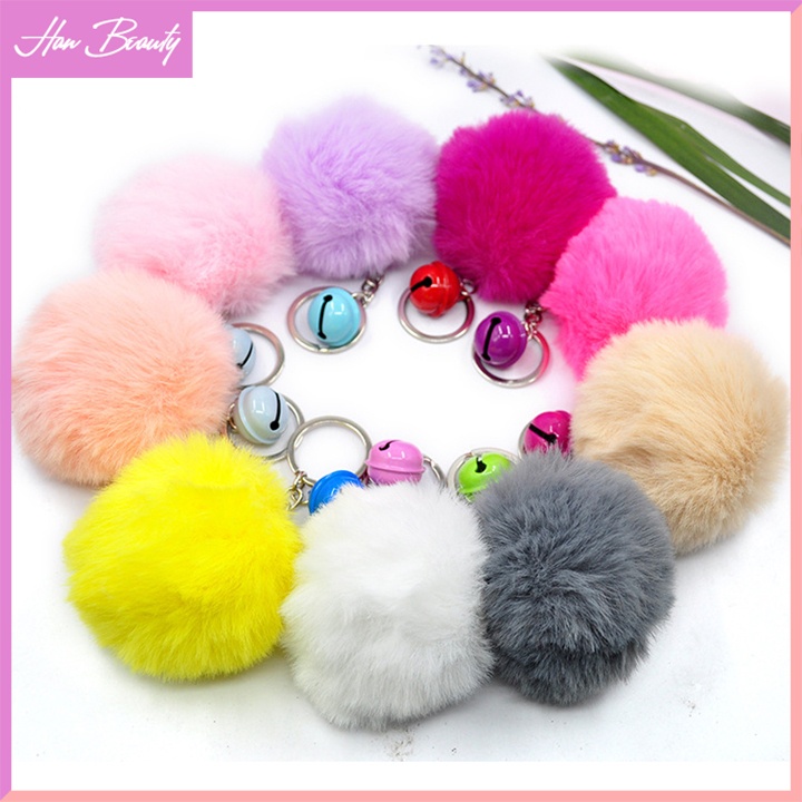Móc Khóa Bông Xù Lông Tròn 8cm Mềm Mại Có Chuông Lục Lạc Treo Túi Xách Balo Chìa Khóa hanbeauty