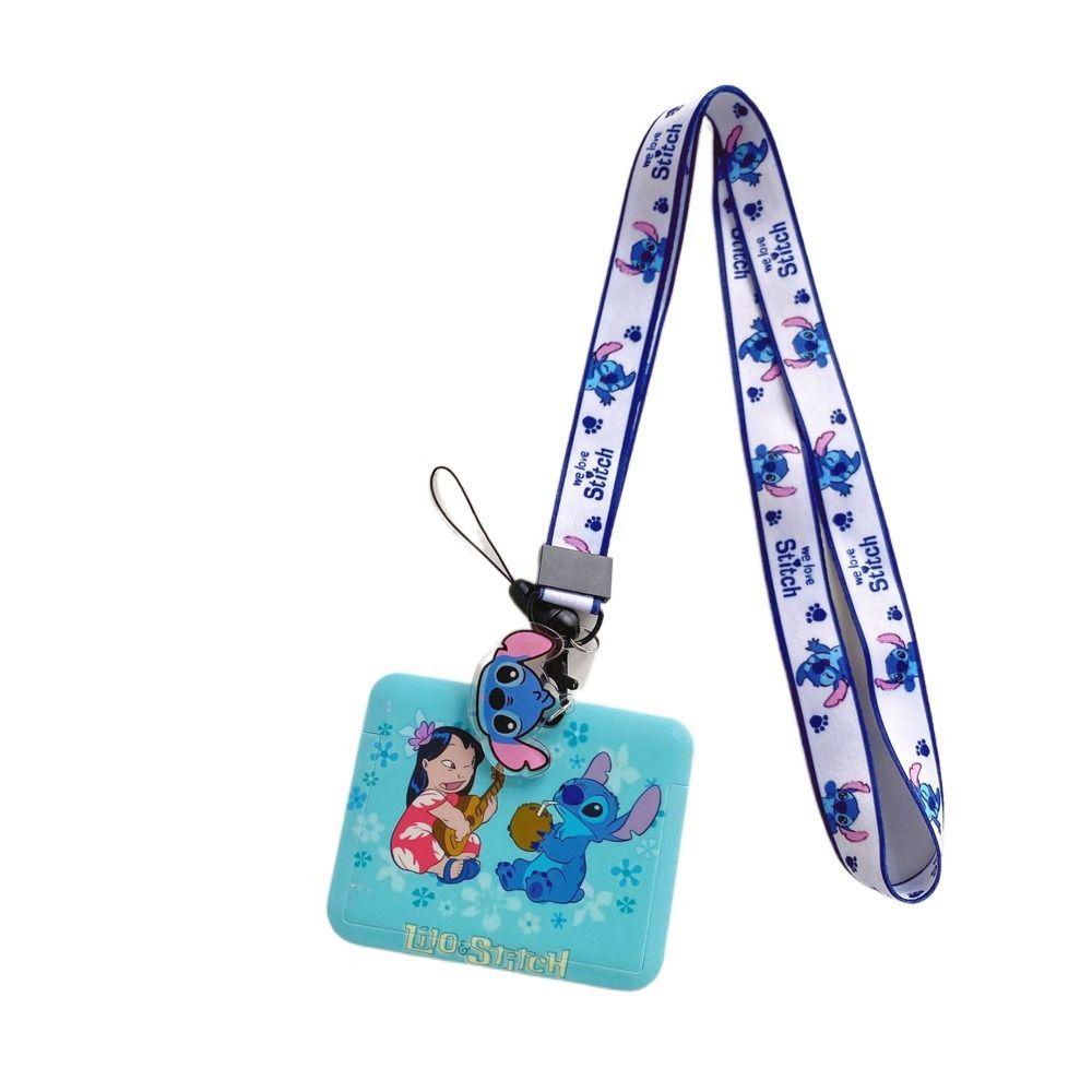 LANFY Ốp Điện Thoại Họa Tiết Hoạt Hình Stitch Có Dây Đeo Và Ngăn Đựng Thẻ Cho Nữ