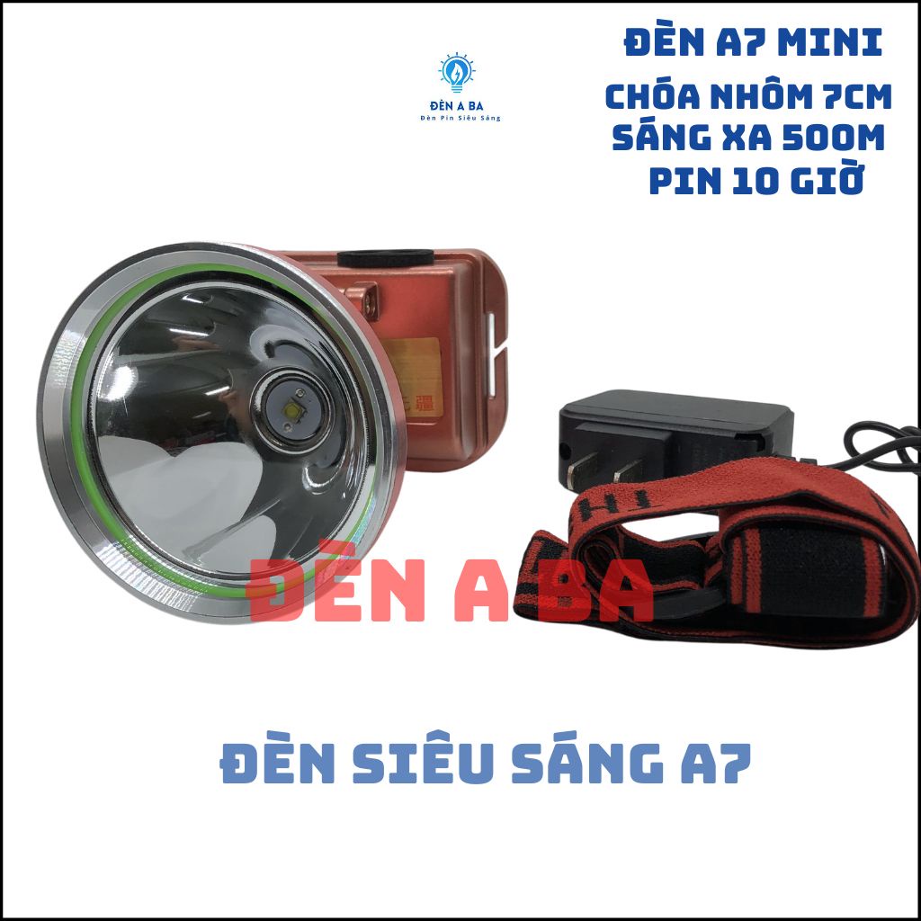 Đèn pin siêu sáng, đèn đội đầu nhỏ gọn A7 sáng gom pin 8-10 giờ