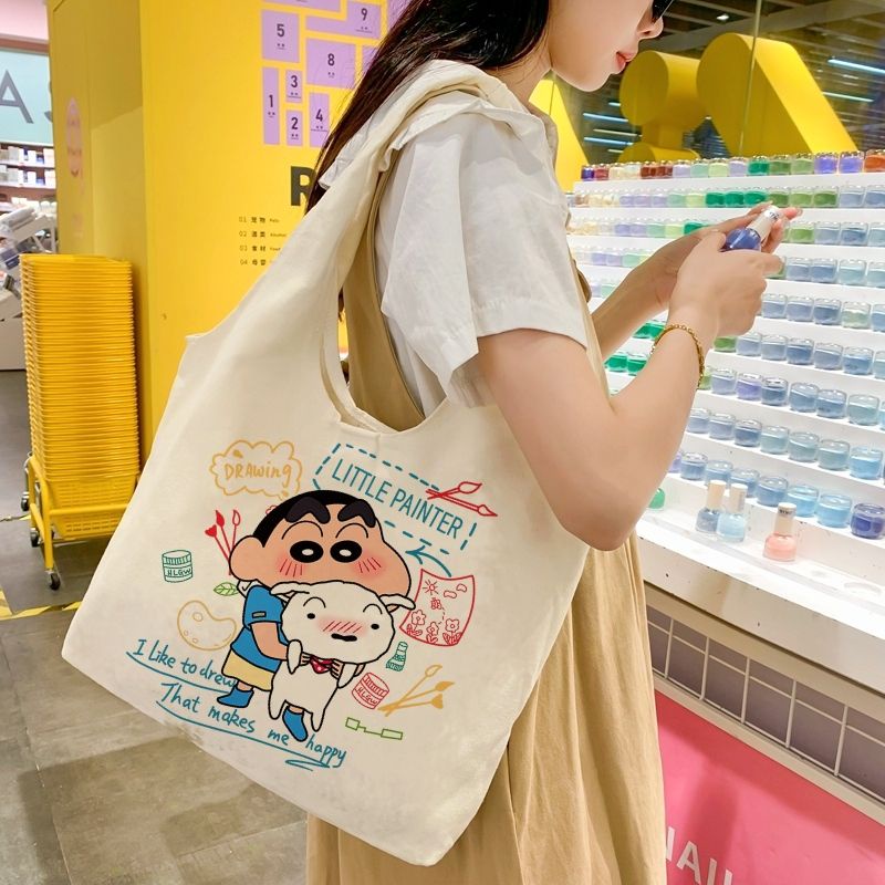 Túi Đeo Vai Vải Canvas In Hoạt Hình Cậu Bé Bút Chì Shin-Chan Thời Trang 2023 Cho Học Sinh