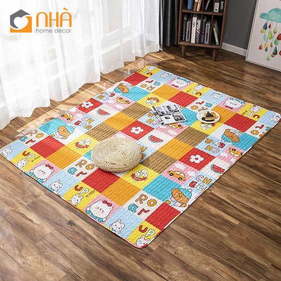 Thảm Cotton Trải Sàn Họa Tiết Sắc Màu Cho Bé Hiện Đại