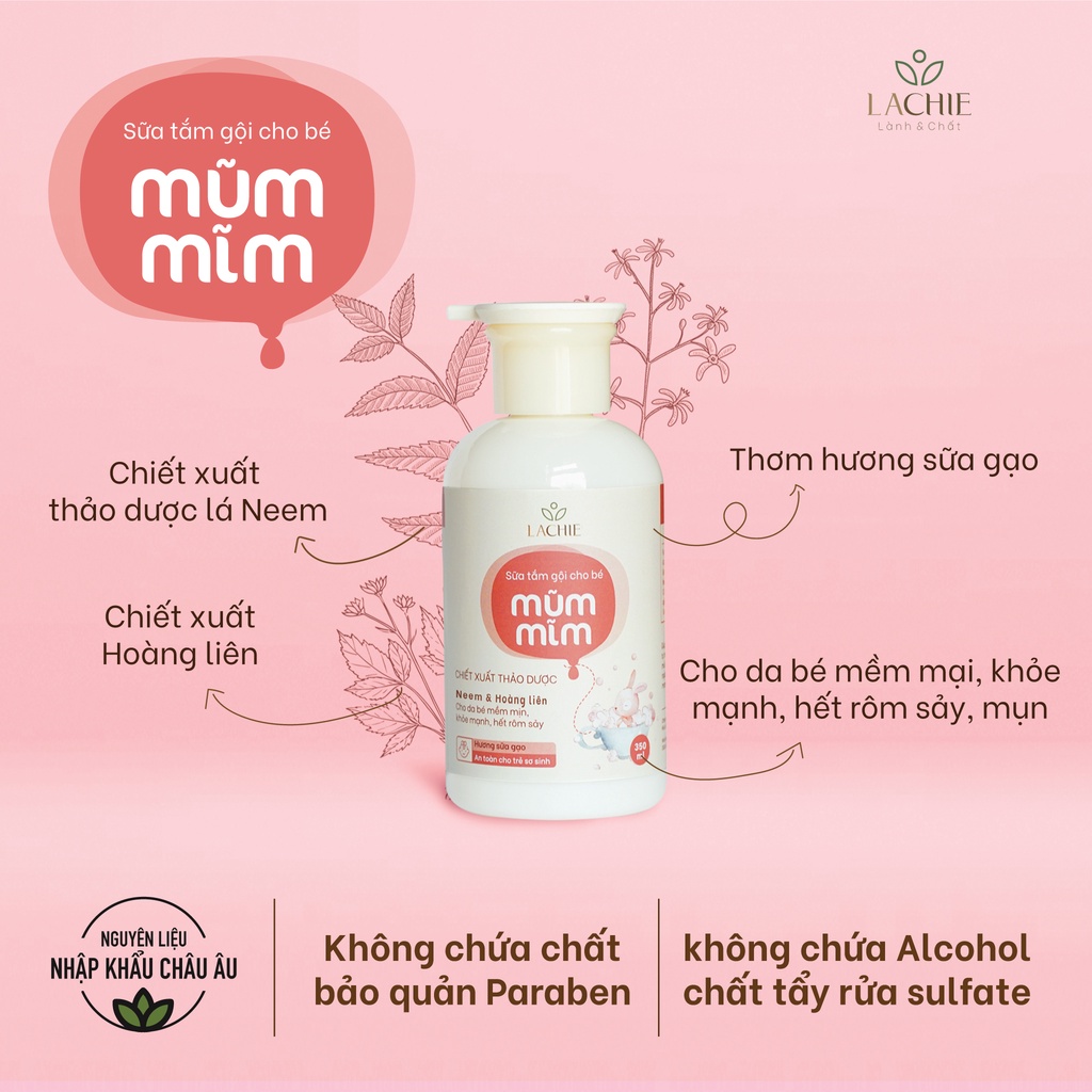 Sữa Tắm Gội Cho Bé Hương Sữa Gạo Giúp Da Bé Mềm Mại Kháng Khuẩn 350ML