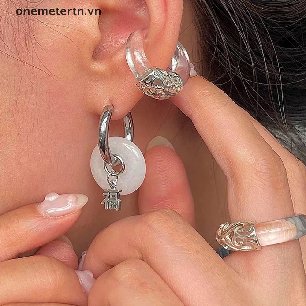 Bông Tai Hình Tròn Bằng Thép Không Gỉ Đính Ngọc Bích Màu Xanh Lá Phong Cách Vintage Thanh Lịch