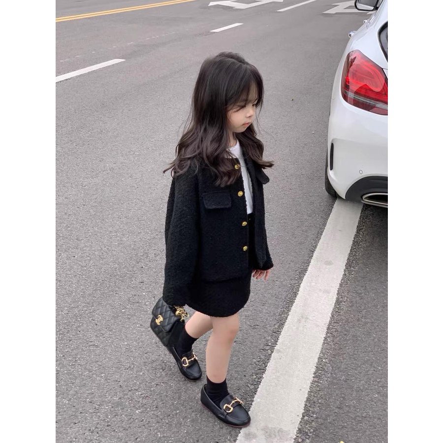 Set 2 chi tiết áo vest và chân váy dạ nhũ bé gái Danchau 76