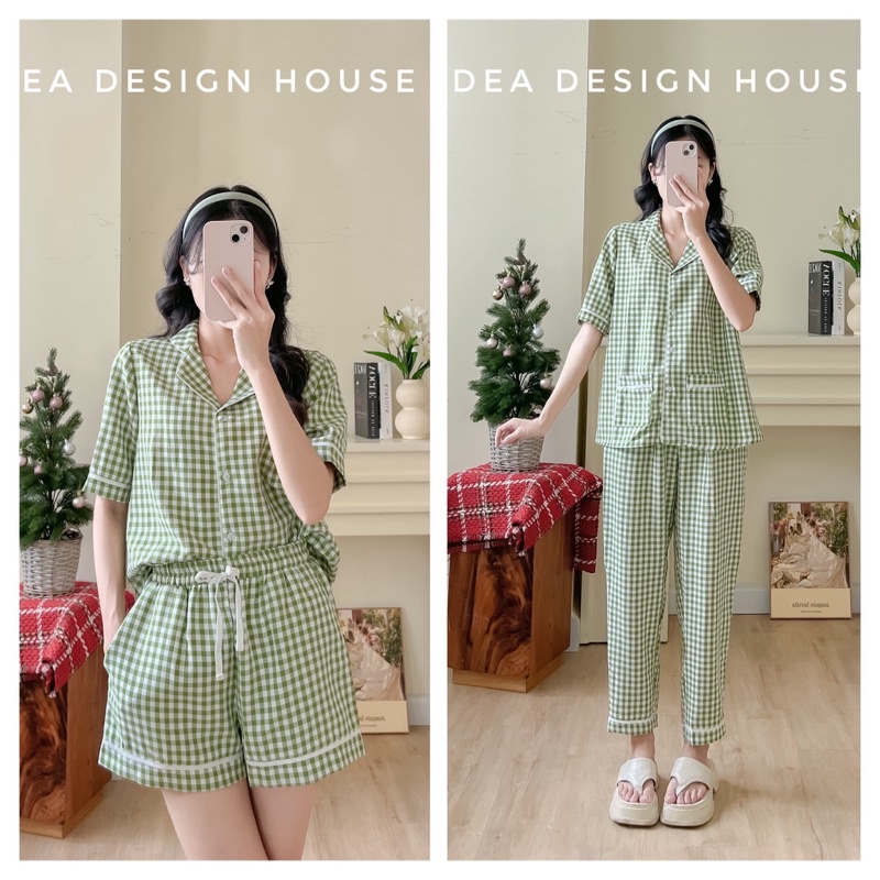 Pyjama caro xanh bơ form rộng hình thật _Đồ bộ bận nhà nhiều màu nữ hàng thiết kế Deadesignhouse